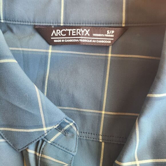 Arc'teryx Riel Long Sleeve Shirt Womens Small S Teal Button Down Plaid NEW - Picture 3 of 6